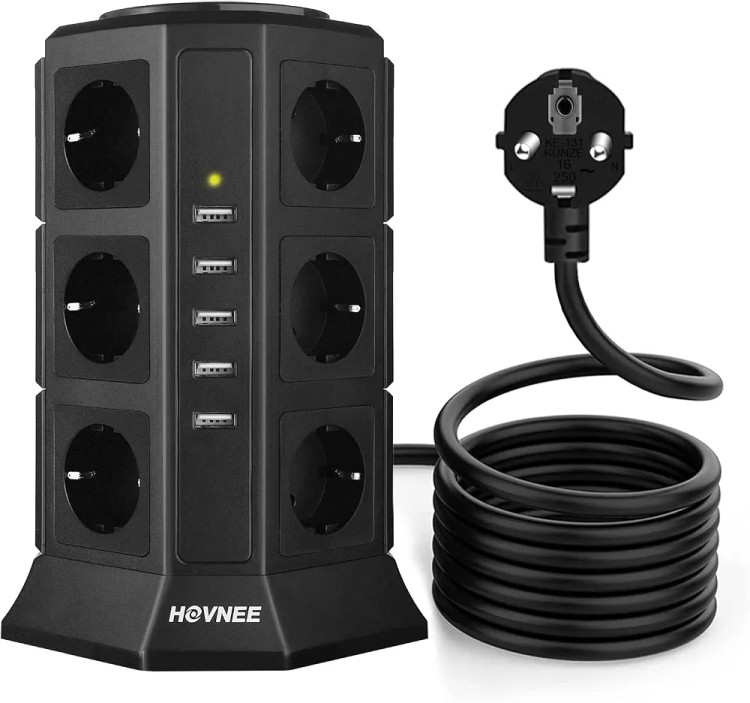 چندراهی برق HOVNEEبا محافظ نوسان برق و ۵ پورت شارژ USB