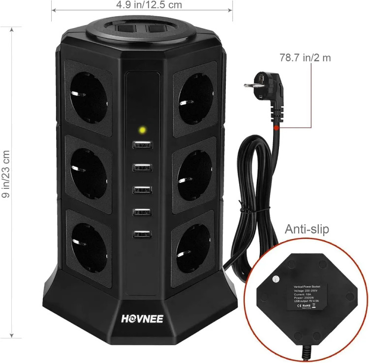 چندراهی برق HOVNEEبا محافظ نوسان برق و ۵ پورت شارژ USB