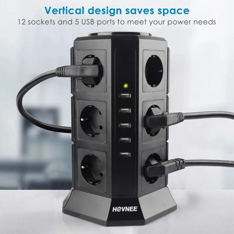 چندراهی برق HOVNEEبا محافظ نوسان برق و ۵ پورت شارژ USB